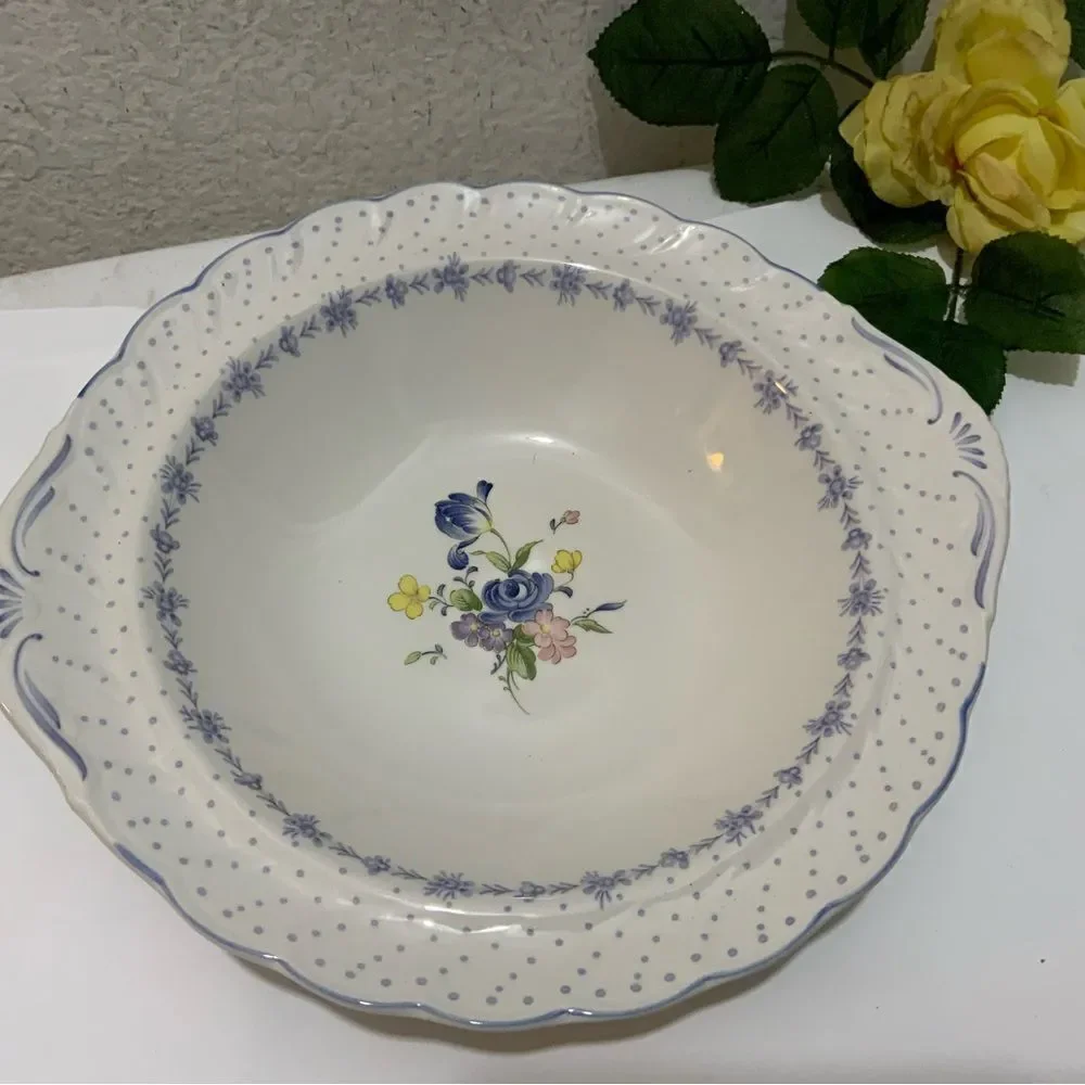 Nikko Fine Tableware Japan Serving Bowl Blue Peony 10 x 11.5 Flower G10